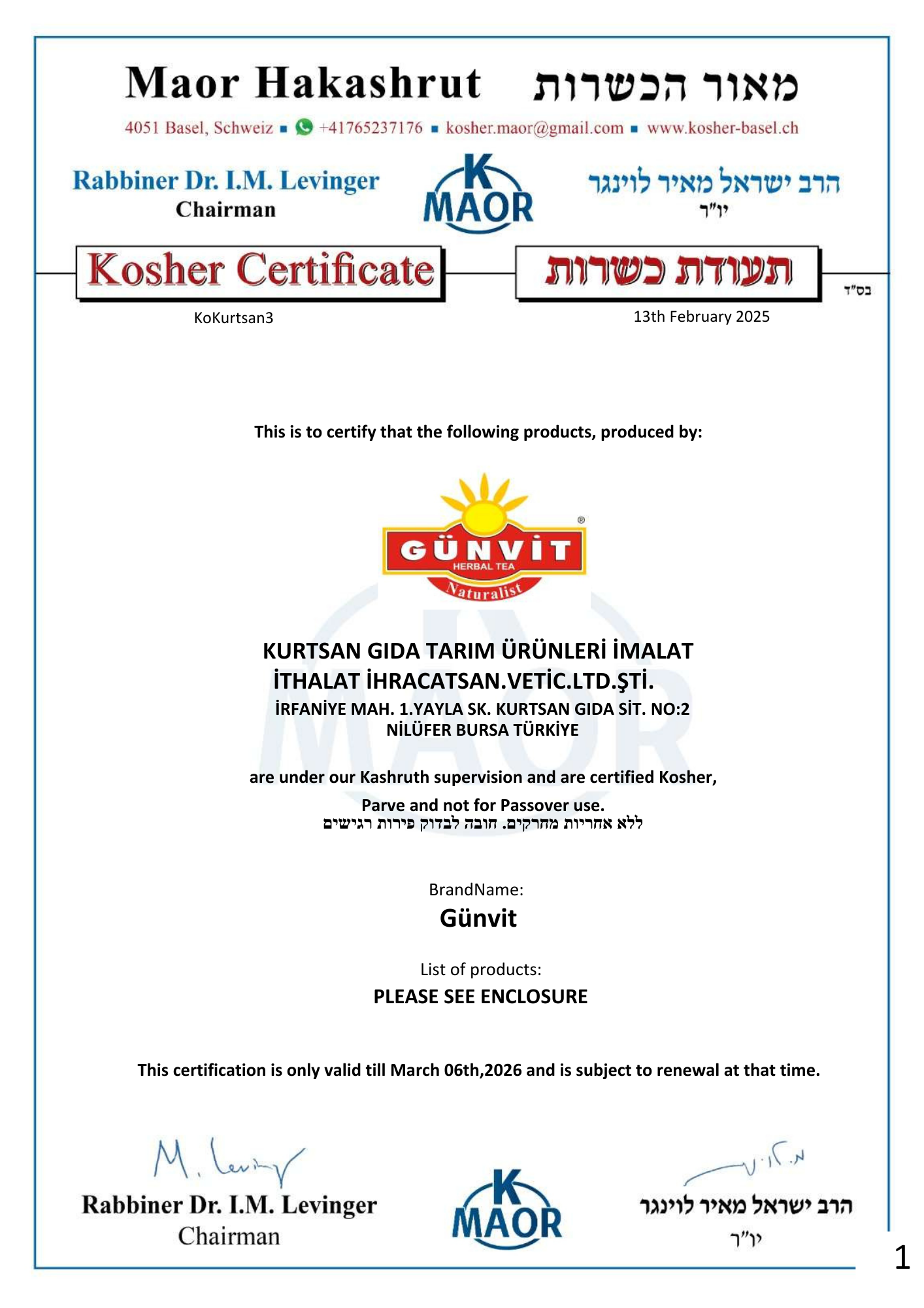 Our Certificates rec27 certificate kosher