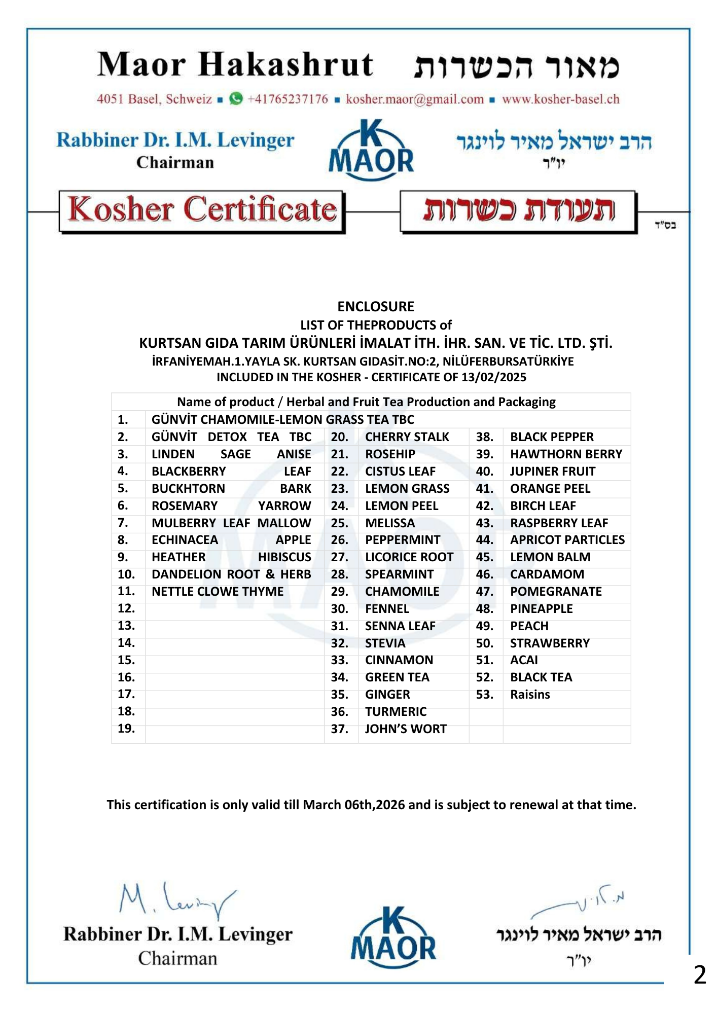 Our Certificates kosher2